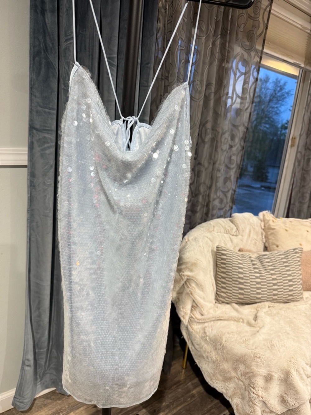 Target Light Blue Satin Slip Dress with Spaghetti Straps